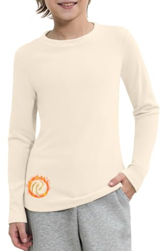 COMFREE Camisetas de manga larga térmicas para niñas y niños, suéter cálido, camiseta interior con forro polar para niños, ropa interior térmica, prendas de vestir funcionales, 6-14 años, Blanco, 160