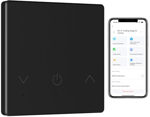 BSEED Smart Dimmer Lichtschalter, Wifi Smart Led Dimmer Schalter arbeitet mit Amazon Alexa/Google Assistance/Tuya/Smart Life, 1 Fach 1 Weg, Schwarz, 2.4GHz (Erforderlich Neutral Draht)
