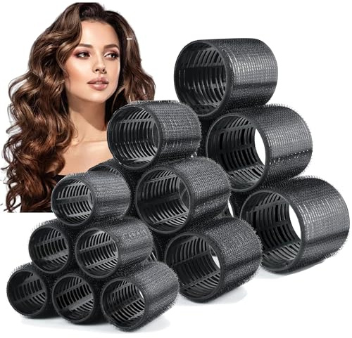HYOUJIN 18 Pcs Thermal Hair Rollers,Self Grip Jumbo Thermal Curlers Set,Large Rollers for Women,Heatless Curlers for Blowout Volume and Curling Look for Long,Short Hair(Black,60 48,36mm)