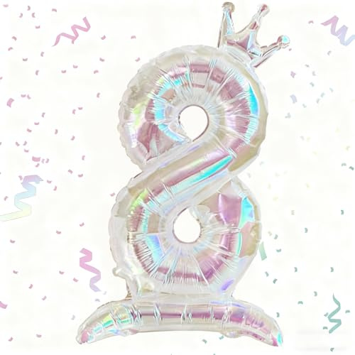 Tourima 32 Zoll Transparent Iridescent Folienballon Zahl 8, großer Zahlenluftballon für Geburtstag 8 Jahre Mädchen & Junge, Luftballon 8 Geburtstagsdeko Kinder Partydeko & Happy Birthday Ballons