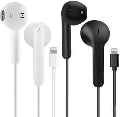 AEAOA Lot de 2 Écouteurs Intra-Auriculaires avec Câble pour iPhone 14/13/12/11/8/7/X/Pro/Pro Max, Certifié MFi Hi-FI Stéréo, Wired Earphones (Lightning, B+N)