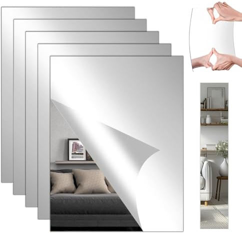 LZYDKH 5 Stück Spiegelfliesen, 20X30cm Spiegelfliesen Selbstklebend Klebespiegel Spiegel zum Kleben Flexible für Badezimmer Wohnzimmer Schlafzimmer Schrank