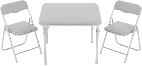 OPULENTHOME Barnbord med stol och vikbar, barnskrivbord med 2 stolar - äkta läder, aktivitetsbordsset med rundade hörn för sovrum och dagis klassrum (grå)
