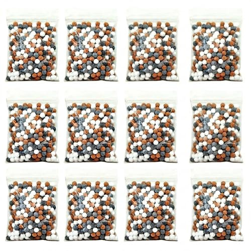12 Recharge Billes Anti Calcaire pour Pommeau de Douche, Boules Minérales Pommeau de Douche Anti Calcaire, Recharges Filtrantes à Ions Négatifs, Billes Céramiques Rouge Gris Blanc