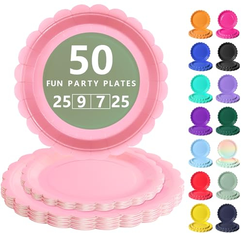 Nkaiso Vaisselle Jetable Festonnées, 50 Pcs Rose clair Assiette Carton | 25 Assiettes Plateaux 23cm & 25 Assiettes Dessert 18cm - Pour Mariage, Anniversaire & Événements