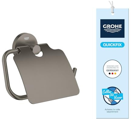 GROHE Start, Toilettenpapierhalter WC ohne Bohren (zum Kleben und Bohren geeignet, mit Schrauben & Dübel, Kleber separat kaufen, mit Deckel, verdeckte Befestigung), Hard Graphite, anthrazit, 41179AL0