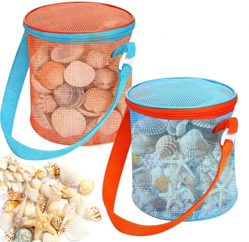 2 PCS Bolsa Playa Juguetes Rejilla Niños Malla Plegable Red Praia Beach Bag Toys Con Tirantes Ajustables Y Cremalleras, Ideal Para Vacaciones En La Playa, Apto Tanto Para Niños Como Para Niñas