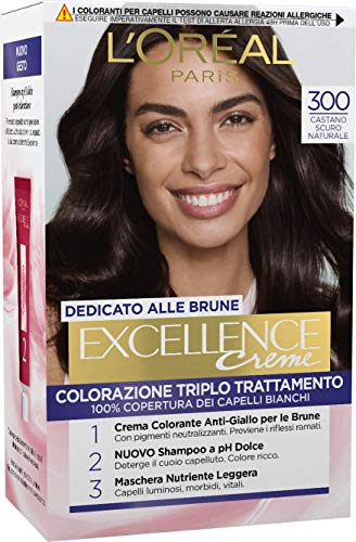 L'Oréal Paris Excellence Haarfarbe für Brünette, permanent, Gesamtabdeckung für weißes Haar, 300 Stück natürlich, dunkelbraun, 1 Stück