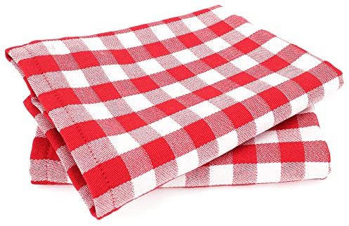 Lot de 2 torchons de cuisine toile 50x70 cm SQUARES VICHY rouge