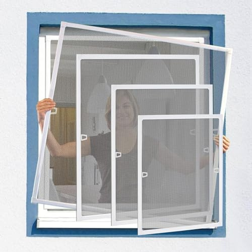 LARS360 Fenster Fliegengitter Insektenschutz Fliegenvorhang Moskitonetz aus Alurahmen für Fenster Verhindert Insektenbefall, Luftdurchlässigkeit, ohne Bohren Montage (80x100cm, Weiß)