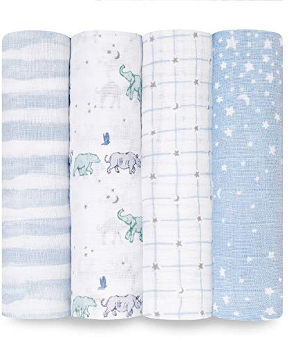 Aden + Anais Pucktücher, Baby-Decken aus 100% Baumwoll-Musselin für Neugeborene Mädchen & Jungen, Wickeltücher-Set für Säuglinge & Kleinkinder, 120x120cm, 4er-Pack, Rising Star
