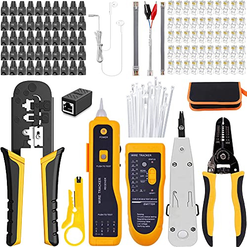 MAYLINE RJ45 Network Crimping Tool Set, Cat7/Cat5/Cat6 Repair Cutter Wire Crimper, Cable Stripping Cutter for 6P/8P Network Crimp Wire Stripper, RJ11/RJ12 Cable Tester (Grey)