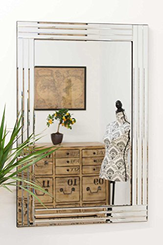 MirrorOutlet Large All Glass Venetian Wall Mirror-Rectangular for Lounge, Dining Room, Bedroom, Bathroom and more-90cm X 60cm. UK's Largest Stockist, Frameless, 90 x 60