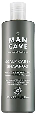ManCave Scalp Care Shampoo for Men, DHT Blocker Encourages Hair Growth and Dandruff Control, Contains Saw Palmetto, Panthenol and Betaine, Sulphate Free, Natural, Vegan, Cruelty Free, 350 ml