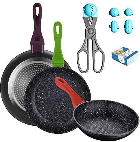 PACK DE 3 SARTENES DE 20/24/28CM EN ALUMINIO FORJADO + UTENSILIO MULTIUSOS CON 4 MOLDES INTERCAMBIABLES Y 20 BANDEJAS DE CONSERVACIÓN