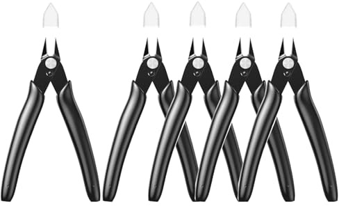 Small Wire Cutters 5-Pack Diagonal Flush Cutters 5 Black | for Plastic Cable Ties, 3d Printer Filament, Jewellery Making, Electronics