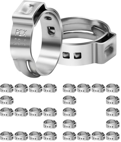 50 Pack 3/4 PEX Cinch Clamps, Stainless Steel Single Ear Hose Clamps