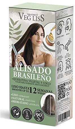 VEGLISS - Lisciante Brasiliano alla Cheratina Vegetale - Nuova Formula Lisciatura Brasiliana a Casa - Formula Vegana - Liscia, Idrata e Ripara i Capelli - Riduce Crespo e Frizz Fino a 12 Settimane