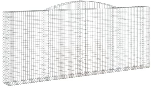 vidaXL Arched Gabion Basket 400x30x160/180 cm Galvanised Iron - Decorative, Sound-Insulating Garden Barrier with 3.5mm Gabion Wire and Hooks - Stable Design, Versatile Application - Silver