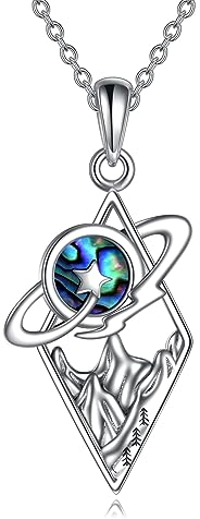 Saturn Halskette 925er Sterlingsilber Bergplanet Natur Halskette Anhänger Schmuck Geschenke für Damen Mädchen Teenager Freunde Kletterer (Saturn Halskette)