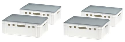 4 Stück E2 Kiste mit grauem Deckel 600 x 400 x 200 mm Fleischkiste Lagerkiste Metzgerkiste in Weiß
