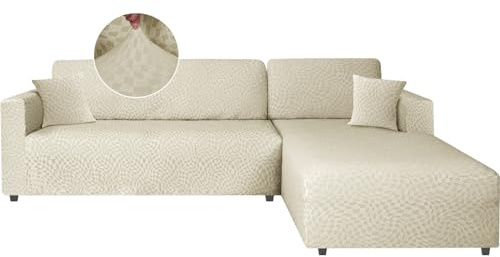 Ystyle Sofabezug L Form Stretch Links/Rechts, 2+2 Sitzer, Beige | Elastisch Sofabezug Ecksofa Couchbezug L Form, Universal Sofa Überzug Ecksofa, Couch Cover L Shape Sofaschoner Schonbezug