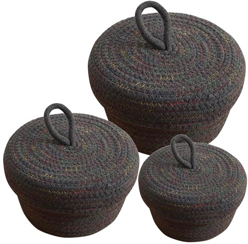 Icegrey Aufbewahrungskorb Baumwolle Strickkorb Dekorative NatüRliche Runden Wasserdichter Aufbewahrungsboxen Organisatoren für Babyzimmer, Schlafzimmer, Wohnzimmer Dunkelgrau 3er Pack