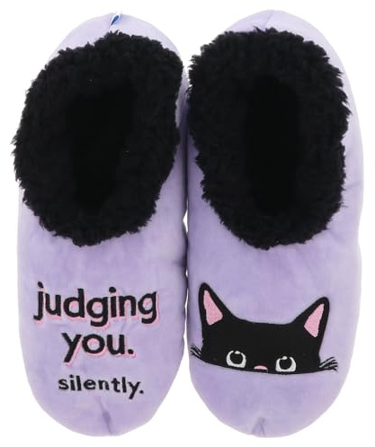 Snoozies! Pairables Animal Lover, Cats & Dogs Womens Slippers Super Soft Sherpa Fleece Non Slip Sole Ladies Sizes UK 3-9 (Cat Judging, Large)