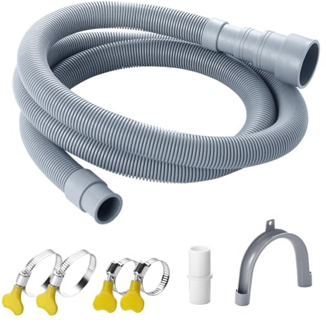 Elyfree Washing Machine Drain Hose, 5 Feet Flexible Washer Drain Hose Extension, Universal Dishwasher Drain Hose Extension Kits Corrugated Washer Hoses W/ 1 Hose 4 Clamps