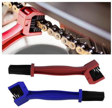 2 Piezas Kit Limpia Cadenas Moto,Doble Cabeza Limpiador Cadena Moto con Cerdas Largas y de Tres Caras,Universal Kit Cepillo Cadena Moto para Moto,Bicicleta,Mountain Bike