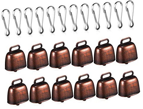 CIYODO 12stücke Kleine Kuhglocken Aus Bronze Mit Laute Weideglocken Für Rinder Pferde Schafe Und Ziegen Inklusive Hanfschnur Und Roter Rinder-bügel Diebstahlschutz Und Einfacher Aufhängun