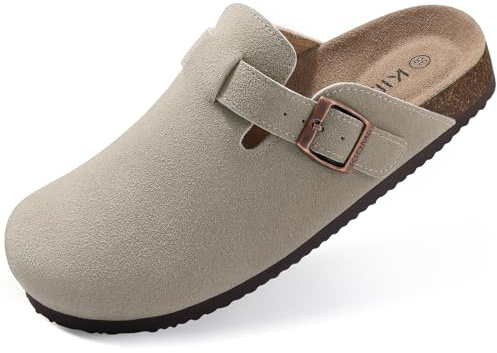 Comwarm Unisex Clogs Wildleder für Damen aus Leder Weiches rutschfest Pantoletten mit Premium Fußbett