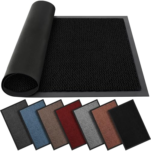 BLADO Washable Door Mats Indoor & Outdoor - Non-Slippery Heavy Duty - Stylish & Large Rubber - Perfect Dust Grabbing Doormats (Black, 40cm x 60cm)