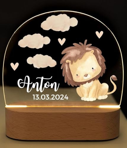 Bärenfreunde® - Personalisiertes Nachtlicht für Babys - Individuelle Nachttischlampe für Kinder - Personalisierte Geschenke Kinder - Babygeschenk - Geschenk zur Geburt (Löwe)