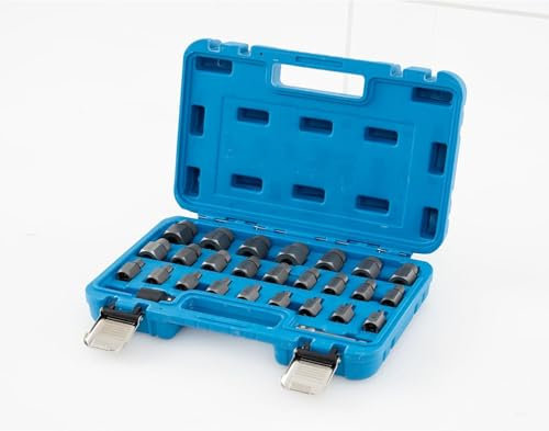 COSTWAY Kit de 27 PCS Extracteur de Vis et Boulons à Double Tête Entraînement 3/8 , Extracteur à Tête Hexagonale et Multi-Cannelures pour Retirer les Vis Boulons Rouillés Endommagés (Bleu)