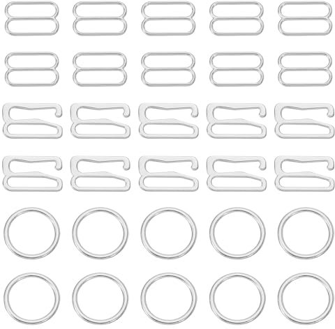 sourcing map 30 Pcs 12mm Bra Strap Hooks, Alloy Adjustment Slide Bra Strap Clips, Bathing Suit Clasp, Bra Hooks Replacement, Sewing Clips Hooks Eye for Underwear, Silver