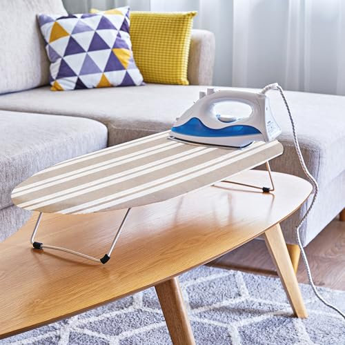 Encasa XO Ersatz-Bügelbrettbezug mit Extra-Dickem Polster, Elastisch, (Für Standard-Breite Bretter von Mini 72x30 cm) Hitzereflektierend, Hitzeresistent, Robust - Franca Beige Streifen