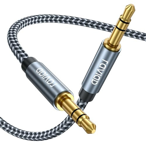RAVIAD Cavo Aux 3.5mm [10m], Cavo Audio Jack Stereo Maschio a Maschio in Nylon Intrecciato Cavo Jack Stereo 3,5mm per iPhone/iPad/iPod, Galaxy, Cuffie, Autoradio, Smartphone, TV, Laptop, MP3