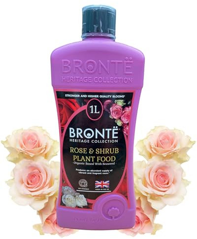 Bronte Heritage Organic Rose & Shrub Plant Food - 1Ltr Concentrated Fertiliser Makes 300L – Natural, Seaweed-Infused, Pet Friendly, UK-Made for Stronger Blooms & Healthier Outdoor Plants