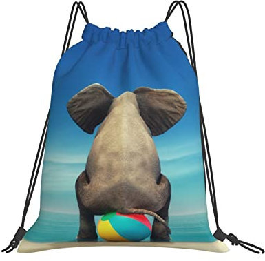 Elefanten-Wasserball, Blau Herren Damen Turnbeutel Leicht Kordelzug Rucksack Mit Kordelzug Sportsack Für Strand Schule Schwimmen