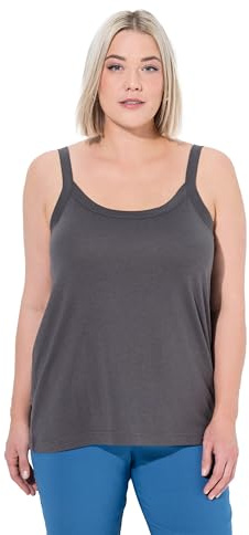 Ulla Popken Top de Tirantes Espagueti, Cuello Redondo, Mezcla de Modal, sin Mangas Gris Grafito 50+ 728664110-50+