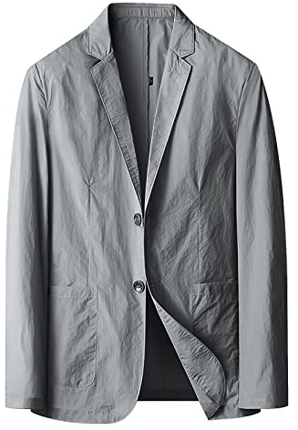 Blazer da Uomo Slim Fit, Casual Lino Tempo Libero Leggera Giacche da Abito Primavera Estate Revers a Righe con Un Bottone Giacca Collo Coreana Uomo Trench Coat Business Abito Elegante