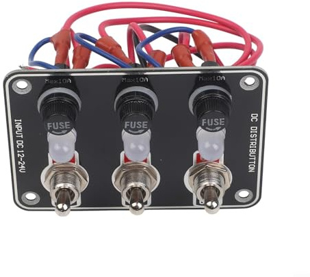 Panel de interruptor basculante de metal de 3 compartimentos con luz LED indicadora, caja de fusibles e interruptor de protección, IP66 resistente al agua, para coche, camión, barco, 12-24 V, para