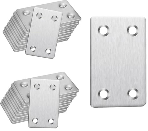 SZWLJ 22 PCS 60x38MM Stainless Steel Silver Flat Joining Plates | Ideal for Wall Plate Hangers, Sleeper Supports, Composite Decking Screws, and Fence Post Repair