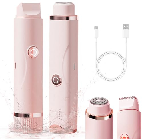 Recortadora de bikini para mujer, 2 en 1, afeitadoras húmedas y secas para mujer, maquinilla de afeitar eléctrica para mujer, IPX5 impermeable, recortadora de pelo corporal con pantalla LED de batería