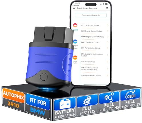 AUTOPHIX OBD2 Bluetooth Adapter, Auto Diagnosegerät Check Motor ABS SRS Getriebe Drahtlose Auto Auslesegerät Fehlercode Lesegerät mit Batterie Test Exklusive APP für iPhone und Android (Blau)