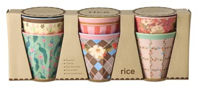 Rice - Set di 6 tazze in melamina, motivo: pavone e fiori, per bambini, bicchieri da campeggio, stoviglie in melamina, infrangibili, senza BPA, 250 ml