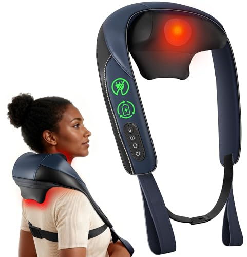COMFIER FSA Eligible Cordless Neck Massager with Heat, 4D Shiatsu Deep Tissue Kneading for Neck & Shoulders, Graphene Heating Massage Pillow, Portable & Rechargeable, Mothers Day Gift