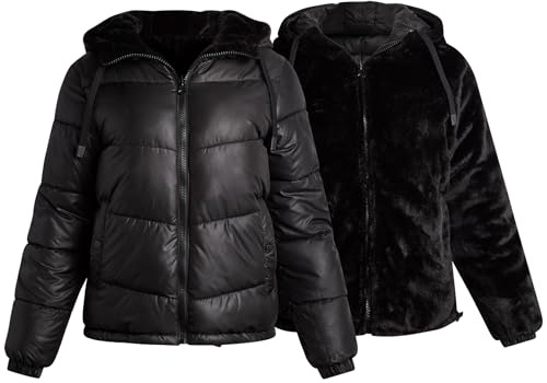 Steve Madden Womens Winter Jacket - Heavyweight Reversible Quilted Parka Puffer Coat Faux Fur Lined Jackets for Women, Size Medium, CLASSIC BLACK