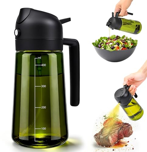 MRUN BONE 2 in 1 Ölsprüher für Speiseöl, UV-Schutz Sprühflasche Öl, 470ML Cooking Oil Sprayer, Ölausgießer für Heißluftfritteuse, Sprühöl, Zum Kochen,Grillen,Küche, Heißluftfritteuse